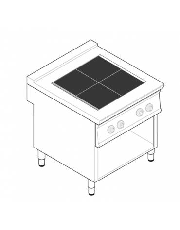 Cucina elettrica trifase-12kw su vano aperto, 4 piastre quadre basculanti cm 30x30 su vano aperto - cm 80x90x90h