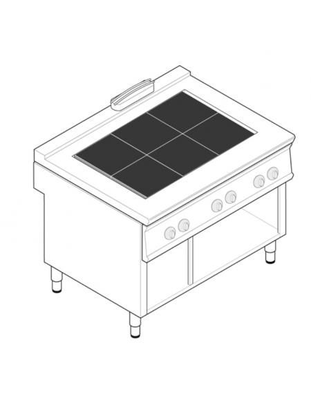 Cucina elettrica trifase-18kw su vano aperto, 6 piastre quadre basculanti cm 30x30 - cm 120x90x90h