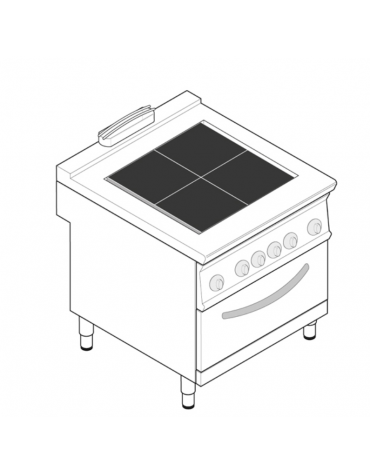 Cucina elettica trifase-17,3kw, 4 piastre quadre basculanti 30x30, con forno elettrico 