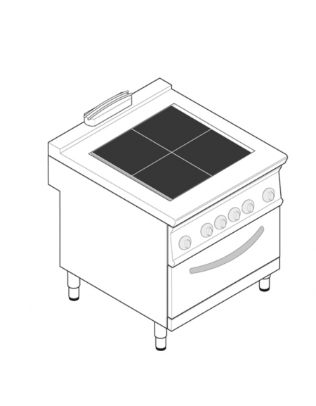 Cucina elettica trifase-17,3kw, 4 piastre quadre basculanti 30x30, con forno elettrico 