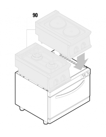 Base Forno elettrico statico* GN 2/1 trifase - 5,3 kw, dim. camera cm 57,5x65x30h - cm 80x90x60h