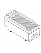 Fry top a gas da banco, 8 kw, piastra rigata, consumo gas 0,84 m³/h - sup. di cottura cm 34,9x69,8  - dim. 40x90x28h