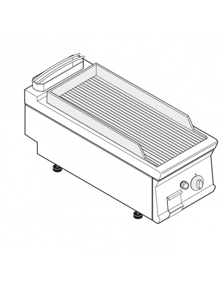 Fry top a gas da banco, 8 kw, piastra rigata, consumo gas 0,84 m³/h - sup. di cottura cm 34,9x69,8  - dim. 40x90x28h