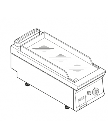 Fry top a gas da banco, 8 kw, piastra liscia cromata, consumo gas 0,84 m³/h - sup. di cottura cm 34,9x69,8  - dim. 40x90x28h