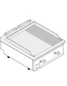 Fry top a gas da banco, 1/3 piastra rigata, 2/3 liscia , cons. gas 1,69 m³/h - sup. di cott. cm 74,9x69,8  - dim. 80x90x28h