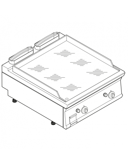 Fry top a gas da banco, 16 kw, piastra liscia cromata, consumo gas 1,69 m³/h - sup. di cottura cm 74,9x69,8  - dim. 80x90x28h