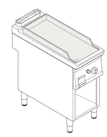 Fry top a gas su vano aperto, 8 kw, piastra liscia, consumo gas 0,84 m³/h - sup. di cottura cm 34,9x69,8  - cm 40x90x90h