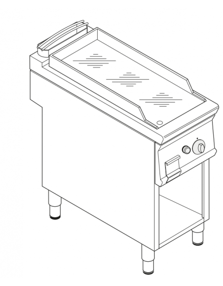 Fry top a gas su vano aperto, 8 kw, piastra liscia cromata, cons. gas 0,84 m³/h - sup. di cottura cm 34,9x69,8  - cm 40x90x90h