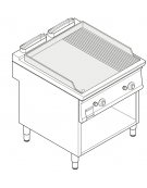 Fry top a gas su vano aperto, 16 kw, piastra 1/3 rigata e 2/3 liscia - sup. di cottura cm 74,9x69,8  - cm 80x90x90h