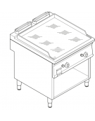 Fry top a gas su vano aperto, piastra liscia cromata, cons. gas 1,69 m³/h - sup. di cottura cm 74,9x69,8  - cm 80x90x90h