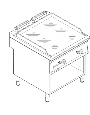 Fry top a gas su vano aperto, piastra liscia cromata, cons. gas 1,69 m³/h - sup. di cottura cm 74,9x69,8  - cm 80x90x90h