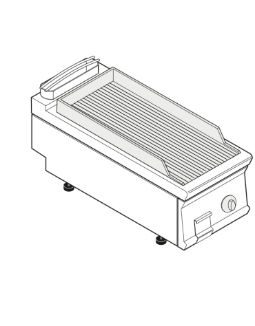 Fry top elettrico trifase-6kw da banco, piastra rigata, r. temp. 50÷320 °C - sup. di cottura cm 34,9x69,8  - cm 40x90x28h