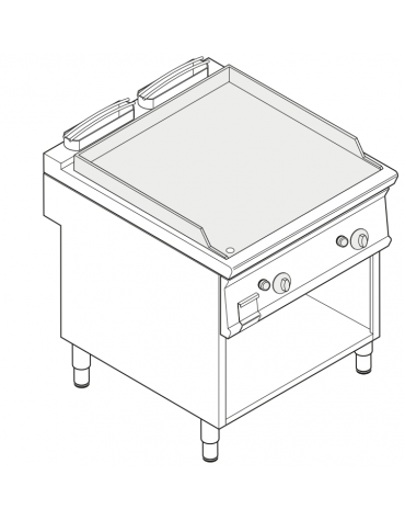 Fry top a gas su vano aperto, 16 kw, piastra liscia, consumo gas 1,69 m³/h - sup. di cottura cm 74,9x69,8  - cm 80x90x90h