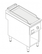 Fry top elettrico trifase- 6 kw su vano aperto, piastra liscia - sup. di cottura cm 34,9x69,8  - cm 40x90x90h