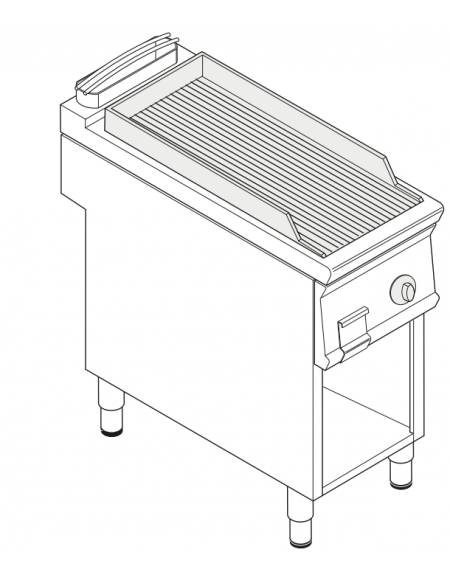 Fry top elettrico trifase- 6 kw su vano aperto, piastra rigata - sup. di cottura cm 34,9x69,8  - cm 40x90x90h