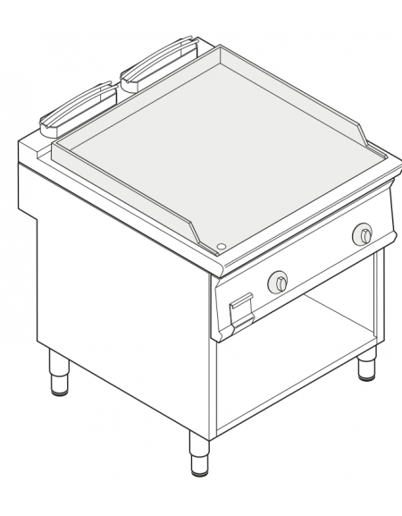 Fry top elettrico trifase- 12 kw su vano aperto, piastra liscia - sup. di cottura cm 74,9x69,8  - cm 80x90x90h