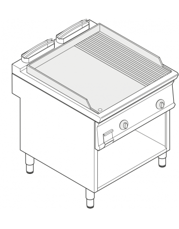 Fry top elettrico trifase - 12kw su vano aperto, 1/3 piastra rigata + 2/3 liscia - cm 80x90x90h