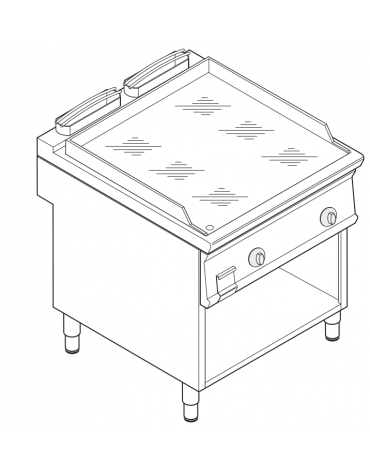 Fry top elettrico trifase - 12 kw su vano aperto, piastra liscia cromata - sup. di cottura cm 74,9x69,8  - cm 80x90x90h