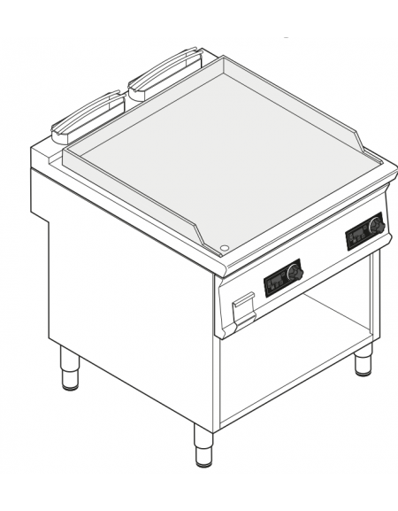 Fry top elettrico trifase- 12k w su vano aperto, piastra liscia, con controllo elettronico - cm 80x90x90h