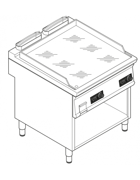 Fry top elettrico trifase-12kw su vano aperto, piastra liscia cromata, con controllo elettronico - dim. 80x90x90h