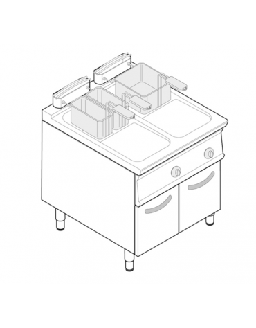 Friggitrice a gas freestanding, 2 vasche pulite con fondo a "V" 17 + 17lt - potenza totale 33 kw - cm tot. 80x90x90h