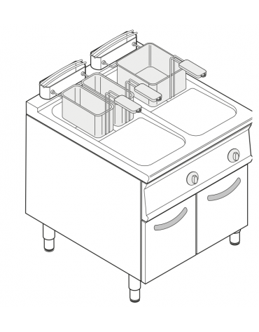 Friggitrice a gas freestanding, 2 vasche con scambiatori di calore - 17 + 17lt - potenza totale 33 kw -  cm 80x90x90h