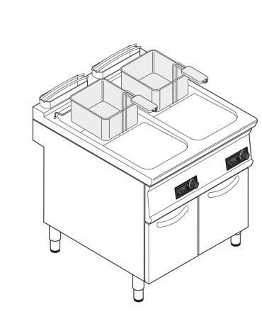 Friggitrice elettrica su mobile trifase-33kw con controllo elettronico - 2 vasche con resistenze rotanti 17+17Lt. - cm 80x90x90h