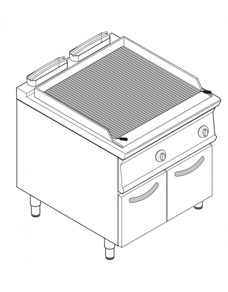 Griglia doppia a gas a pietra lavica su mobiletto, con griglia inox a "V" - potenza totale 22 kw - cm 80x90x90h