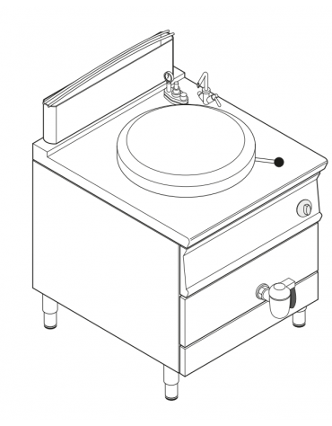 Pentola a gas INDIRETTA, 1 vasca capacità 100 Lt. cm Ø60xh41,5 - potenza totale 21kw - cm 80x90x90h