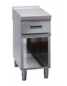 Piano di lavoro in acciaio inox con piano rinforzato, con cassetto su vano aperto cm 33x76,1x39,5h - dim tot. cm 40x90x90h