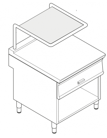 Piano di lavoro inox con piano rinforzato, con cassetto su vano aperto cm 77x76,1x39,5h e supporto salamandra - cm 80x90x90h