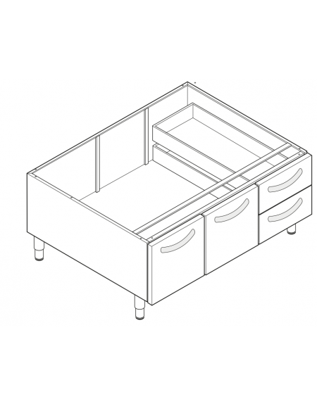 Vano neutro con 2 porte, 2 cassetti cm 29,5x74x10, cm vano 113x76,1x39,5h - dim. tot. 120x76,5x57h