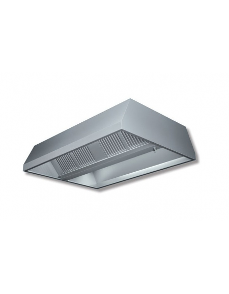 Cappa centrale con filtri a labirinto inox, completamente saldata e con illuminazione ad incasso cm 280x120x45h