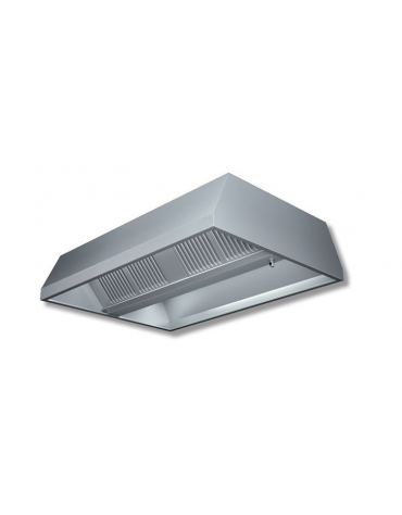 Cappa centrale con filtri a labirinto inox, completamente saldata e con illuminazione ad incasso cm 200x150x45h