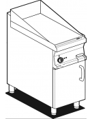 Fry top a gas su vano mobile in acciaio inox CrNi 18/10 AISI 304, piastra liscia, consumo gas 0,317m³  - dim. 40x 55x 90h