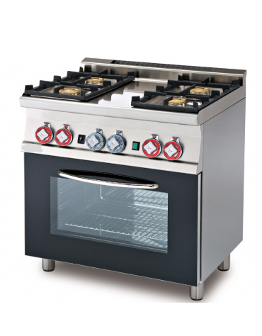 Cucina a gas 4 fuochi su forno a gas statico con grill, camera cm 64x39x35h, 1 griglia - cm 80x60x90h