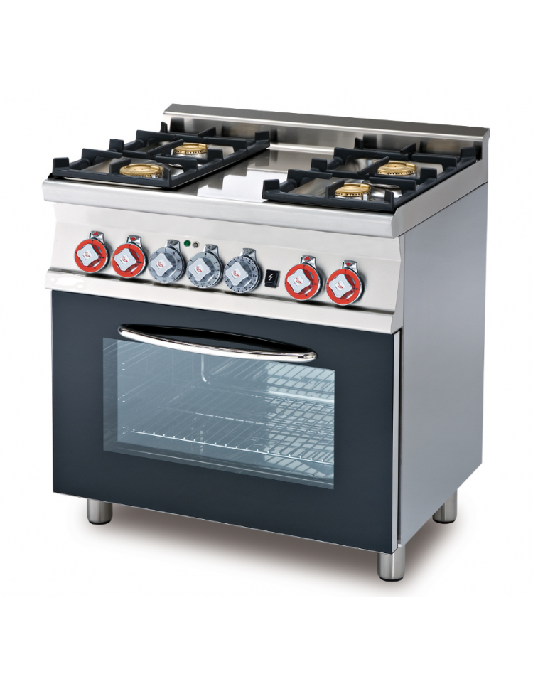 Cucina a gas 4 fuochi su forno a elettrico multifunzione, camera cm  64x37x35h porta in vetro, 1 griglia - cm 80x60x90h