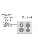 Cucina elettrica trifase-9,05kw, 4 piastre, forno elettrico multifunzione con camera cm 64x37x35h, porta in vetro - cm 80x60x90h