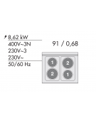 Cucina elettrica trifase-8,62kw, 4 piastre, forno elettrico statico con camera cm 64x42x35h, porta in vetro - cm 80x60x90h