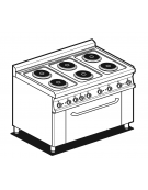 Cucina elettrica trifase-11,62kw, 6 piastre, forno elettrico statico con camera cm 64x42x35h, porta in vetro - cm 100x60x90h