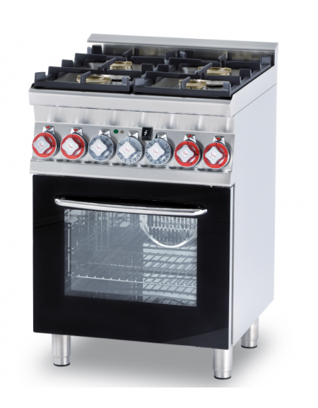 Cucina a gas 4 fuochi su forno elettrico multifunzione, camera cm  64x37x35h, porta in vetro, 1 griglia - cm 80x65x87h 