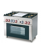 Cucina tuttopiastra a gas 4 fuochi 1 piastra, forno elettrico multifunzione, porta in vetro, camera cm 64x37x35h - cm 100x60x90h