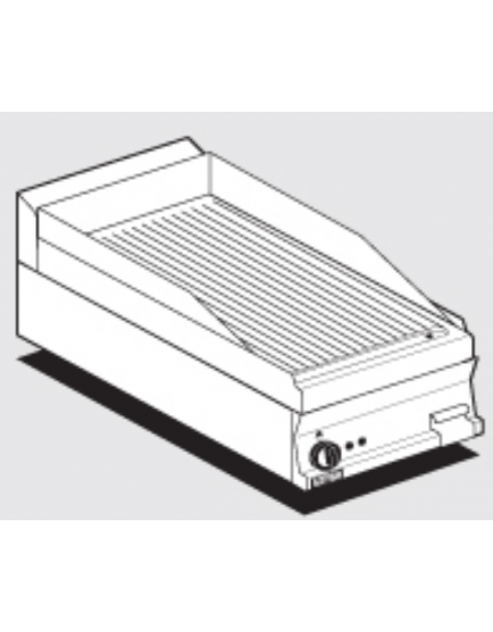 Fry top elettrico trifase-4,5kw da banco, piastra rigata, r. temp. 50 a 300 °C - dim. 40x60x28h