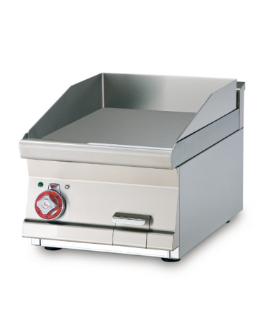 Fry top elettrico trifase-4,5kw da banco, piastra liscia cromata, r. temp. 50 a 300 °C - dim. 40x60x28h