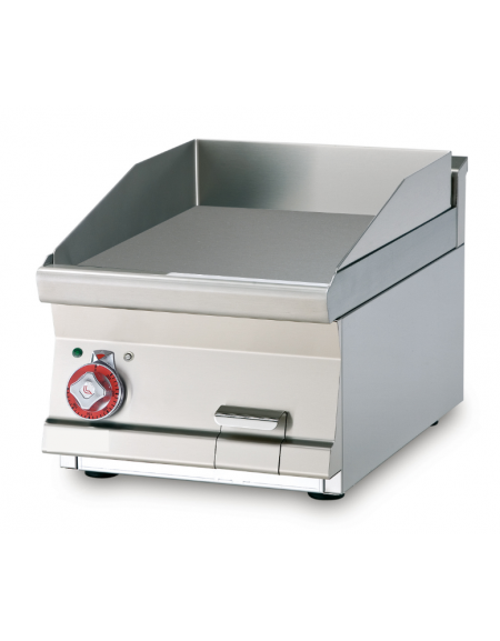 Fry top elettrico trifase-4,5kw da banco, piastra liscia cromata, r. temp. 50 a 300 °C - dim. 40x60x28h