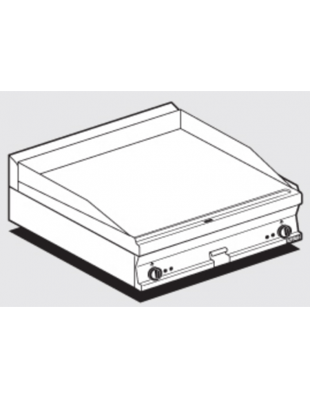 Fry top elettrico trifase-9kw da banco, piastra liscia doppia cm 79,5x45, r. temp. 50 a 300 °C - dim. 80x60x28h