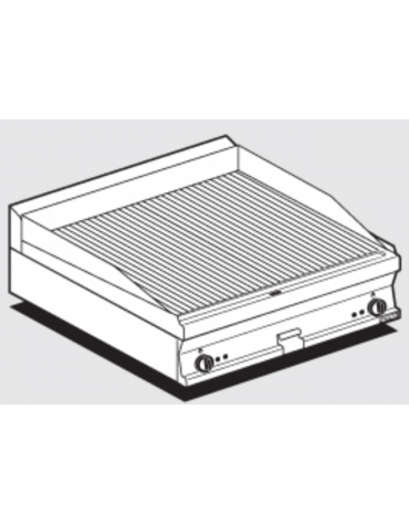 Fry top elettrico trifase-9kw da banco, piastra rigata doppia cm 79,5x45, r. temp. 50 a 300 °C - dim. 80x60x28h