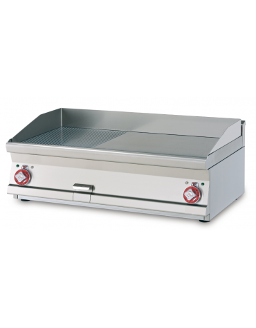 Fry top elett. trifase-11,25kw da banco, piastra 2/3 liscia - 1/3 rigata cm 99,5x45, r. temp. 50 a 300 °C - dim. 100x60x28h