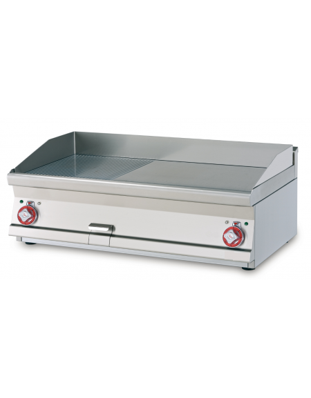 Fry top elett. trifase-11,25kw da banco, piastra 2/3 liscia - 1/3 rigata cm 99,5x45, r. temp. 50 a 300 °C - dim. 100x60x28h