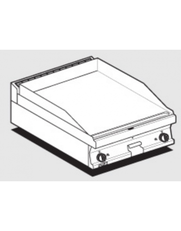 Fry top a gas da banco, 9 kw, piastra doppia liscia, consumo gas 0,265m³/h - sup. di cottura cm 59,5x45  - cm 60x60x28h